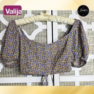 Valija Juniors Floral Back Lace Up Tie Puff Sleeves Crop Top Size XS